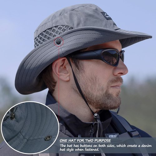 Sireck Fishing Hat, UPF50+ Wide Brim Sun Hat for Men Women, UV Protection Hiking Beach Bucket Hats Summer Safari Hat (Gray)