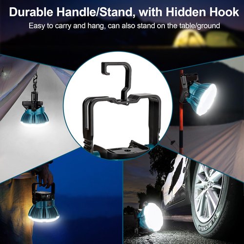 GRVODFRTA LED Camping Lantern Light Compatible with Makita 18V Battery, 2400LM 3 Adjustable Brightness Cordless Portable LED Work Light Floodlight with Hook for Tent Jobsite Ceiling(No Battery)