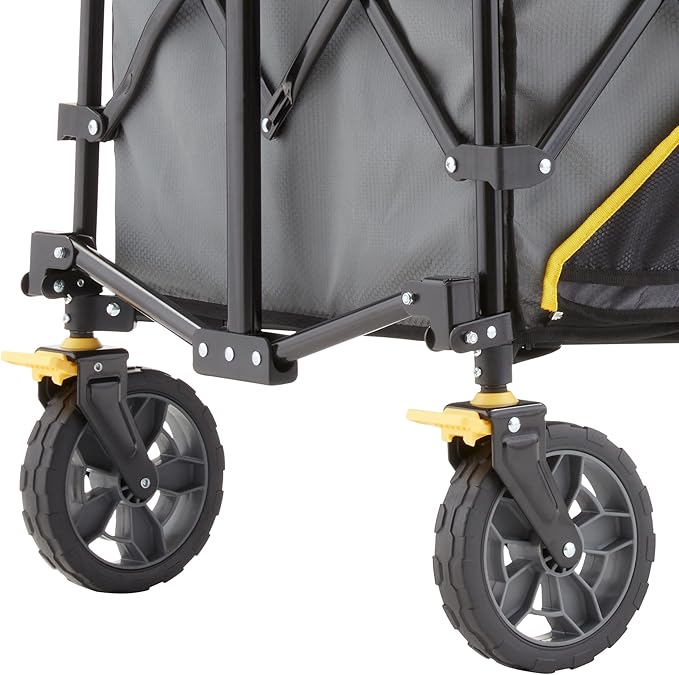 Gorilla Carts Collapsible Folding Utility Wagon Cart w/Oversized Bed, 7 Cu Ft, Gray - 150 lb Capacity Outdoor Wheelbarrow w/Zipper Pockets & Built-in Cup Holders for Beach, Camping & Picnic