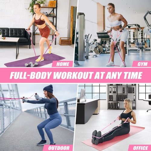 Resistance Bands,Pilates Bar Kit with Resistance Bands, Exercise Bands with Handles for Working Out, Pilates Workout Equipment for Legs, Hip, Waist, Arm, Squats Exercise Equipment for Home Workouts