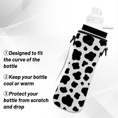 ARefugen 2Pcs Neoprene Insulated Sleeve for 32 oz Cirkul Water Bottle - Holder Carrier with Shoulder Strap (Cow and Black)