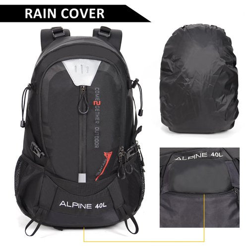 MIAZIB Hiking Backpack Camping 40L Outdoor Daypack Lightweight Travel Backpack with Rain Cover for Women Men (Black)