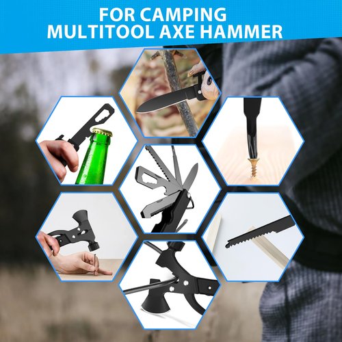 15 in 1 Multitool Axe Hatchet, Camping Accessories Survival Gear, Multi Tool Gifts for Camping Hiking Survival, Fathers Day Dad Gifts from Daughter Wife Son, Cool Gadgets Gifts for Men, Dad, Black