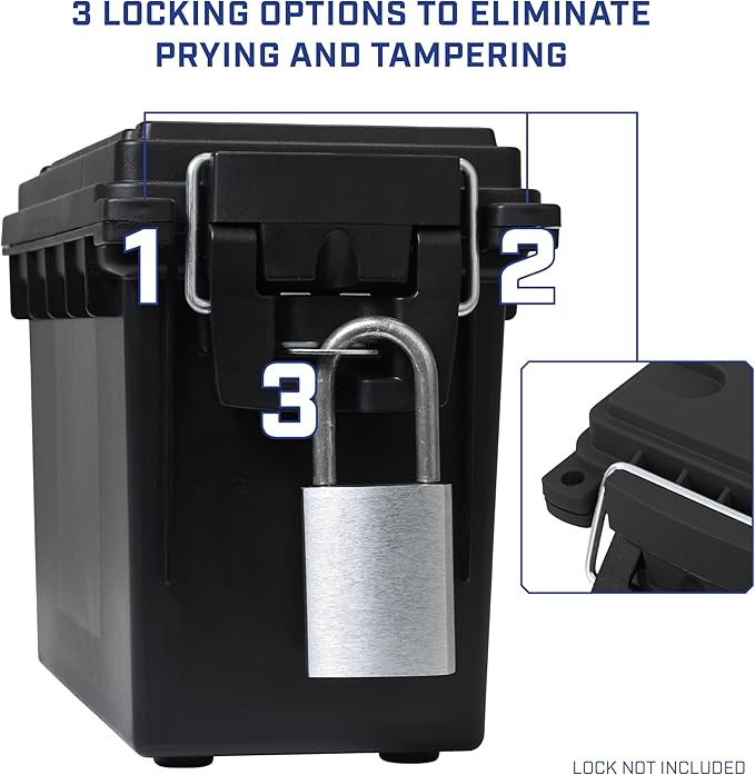 Sheffield 12790 2-Pack Ammo Storage Box, Stackable .30 Cal Field Boxes, Water and Dust Resistant, Lockable Storage Box with Handle, Secures Hunting Gear, Supplies, and Bullets, Made in The USA, Black