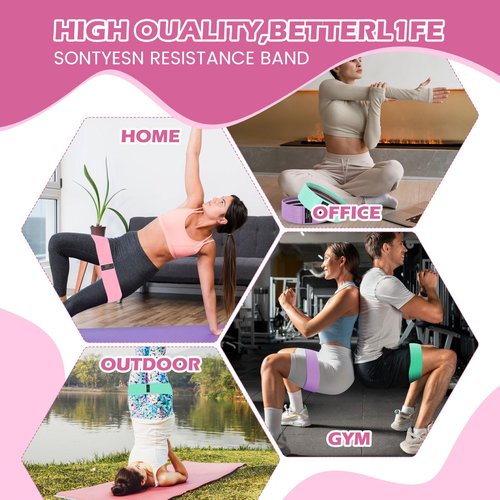 4 fabric hip lift resistance bands for men and women-hip and leg resistance bands, fabric exercise bands for yoga, Pilates and home exercise, with exercise guides (Light Gray, Gray, black)