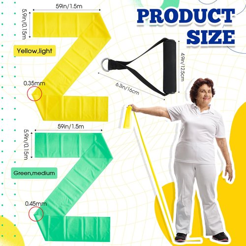 Relaxgiant 2 Pcs Resistance Band with Handles Chair Exercise Physical Therapy Band for Seniors Citizen Gifts Elderly Women Therapy, Stretch, Recovery, Home Exercise(Yellow,Green)