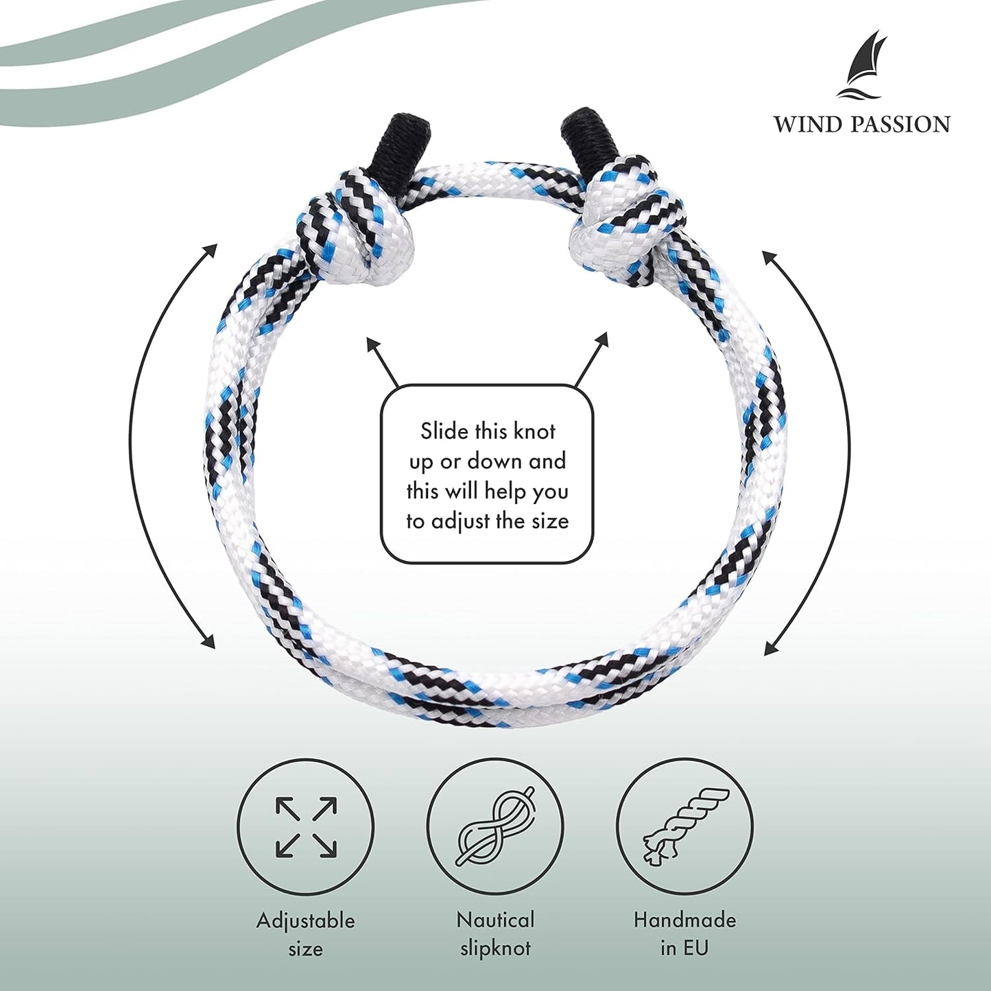Wind Passion - Rope Bracelet for Men & Women - Adjustable Sailors Knot Paracord Bracelet - Waterproof & Sturdy