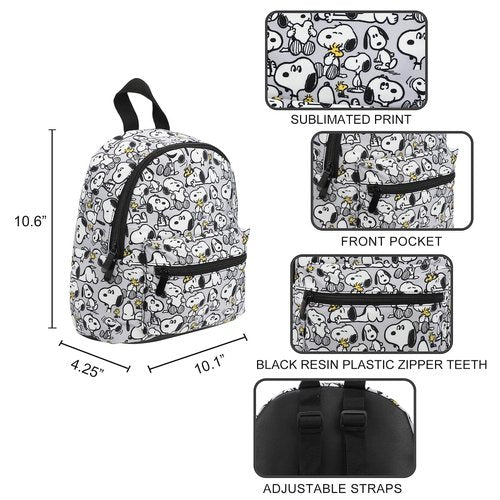 Bioworld Peanuts Snoopy & Woodstock Fuax Leather 10.6" Gray Mini Backpack