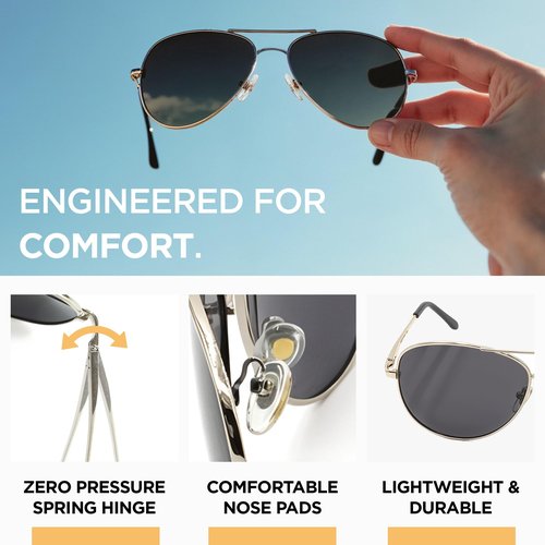 J+S Premium Military Style Classic Aviator Sunglasses, Polarized, 100% UV protection for Boys Girls (Small Frame - Silver Frame/Black Lens)