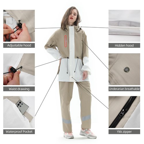 RAINFREEM Rain Suit for Women, Waterproof Rain Jacket & Trouser with Reflective Srtip, Rain Gear for All-Sport Anti-storm