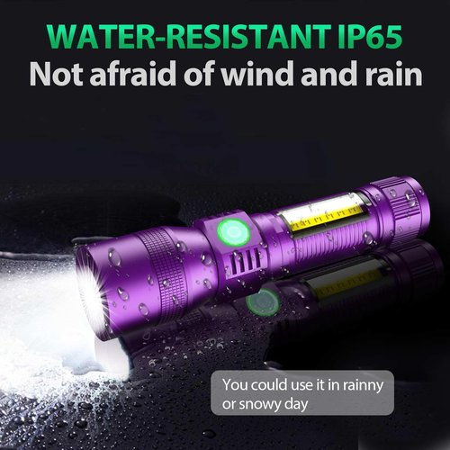 Black Light flashlight, 3 in-1 Rechargeable Flashlights, UV Light Magnetic LED Flashlight High Lumens, 7 Mode Camping Waterproof Flashlight for Pet Urine Detection ((Black + Purple) with case)