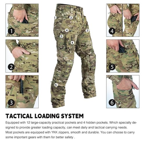 IDOGEAR OUTDOOR Men’s Combat Pants Tactical Camo Pants with Hidden Knee Pads for Paintball Airsoft Milsim Apparel Multi-Pockets Ripstop Trouser(camo,36W x 33L)
