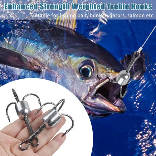 Snagging Hooks Large Weighted Treble Hooks Bunker Snag Hook with Weight for Trout Salmon Saltwater Fishing, 1oz-5/0 4pcs