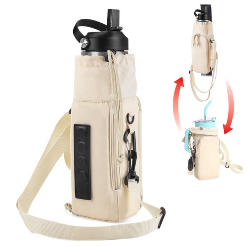 CONTAIL 2 in 1 Magnetic Water Bottle Carrier Bag for 30/40 oz Tumbler with Handle/no Handle,Bottle Pouch Holder with Adjustable Shoulder Strap,Multifunction Accessories Pocket&Carabiner