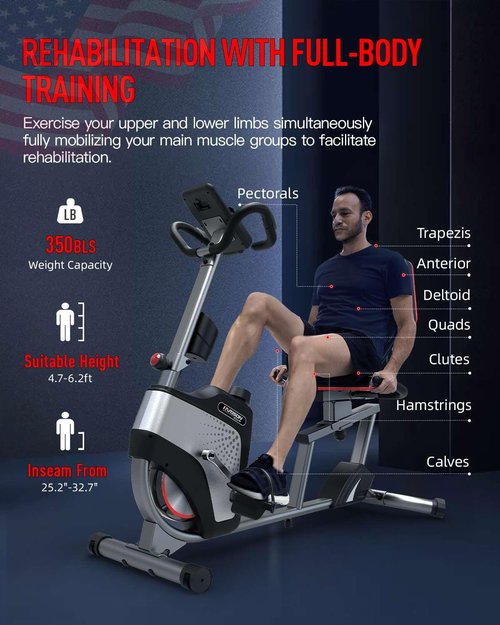 HARISON Pro Recumbent Exercise Bike 350 lbs Capacity, Magnetic Recumbent bike for Adult and Seniors, Recumbent Stationary bike for Home with Smart Bluetooth App, 2 in 1 LCD Monitor and Tablet Holder (HR-B50A)
