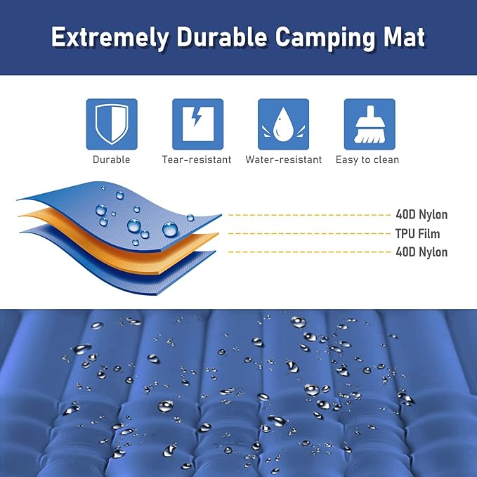 Elegear Double Sleeping Pad - 4" Ultra-Thick Self Inflating Camping Mat for 2 Persons with Built-in Pillow and Foot Pump