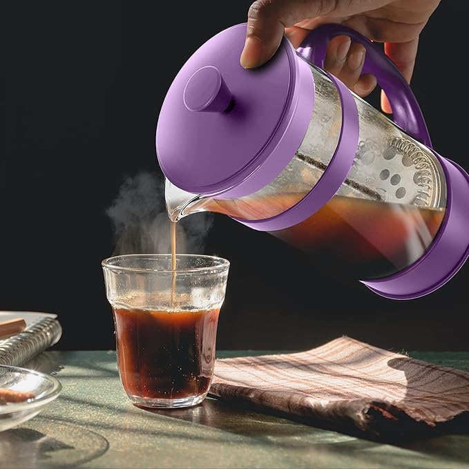 Utopia Kitchen 34 Ounce 1 Liter French Press Coffee Maker, Tea Maker, Travel Coffee Presses, Heat Resistant Thickened Borosilicate Coffee Pot for Camping Travel Gifts, Plum Pack of 1