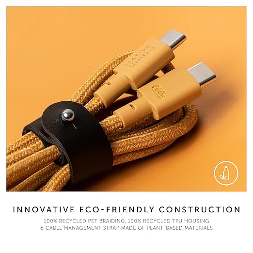 Native Union Type-C Belt Cable - USB-C to USB-C 4ft Ultra-Strong Charging Cable Compatible with iPhone 16, 16 Plus, 16 Pro, 16 Pro Max, iPad Pro, iPad Air, Samsung S24, Flip 6, Fold 6 (Kraft)