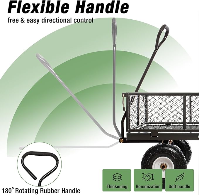 900Lbs Heavy Duty Steel Wagon Garden Carts, Utility Pullable with Removable Folding Sides, All Terrain Wagons for Outdoor, Garden, Farm, Yard, 43" x 21"x 21" inch, Grey