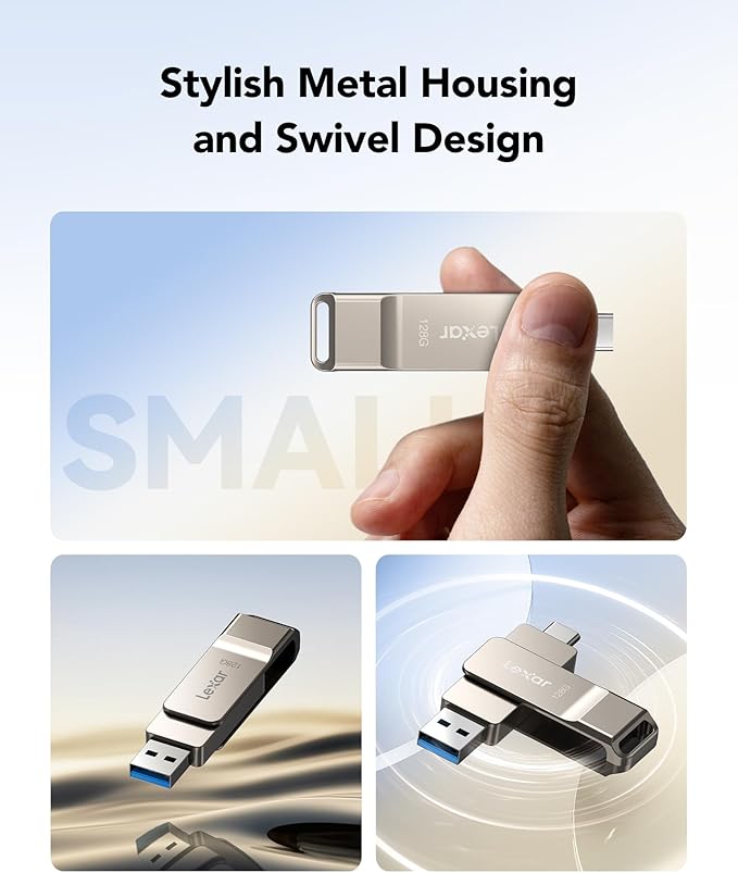 Lexar D40E 128GB Dual USB 3.2 Gen 1 Type-C Jump Drive, USB-C Flash Metal Housing Swivel Design Thumb Drive