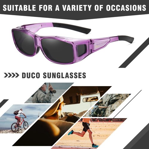 DUCO Polarized Wraparound Fitover Glasses Wear Over Sunglasses for Men Women UV Protection Sun Glasses 8954 (Clear Purple Frame Grey)