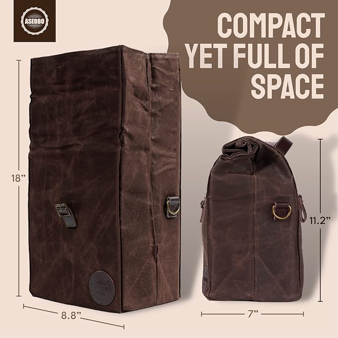 Insulated Lunch Bag 10L Sturdy Waxed Canvas Lunch Box for Men and Women, Leakproof Insulated Cooler Bag for Work Picnic Hiking, Lunchbox for Adults with Shoulder Strap (Brown)