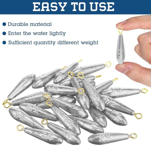 Landhoow Drop Shot Fishing Sinker Weights Kit Freshwater Catfishing Fishing Sinker Bass Casting Removable Line Saltwater Streamlined Snap Weight for Trolling Surf Tackle(1/2 oz,24pcs)