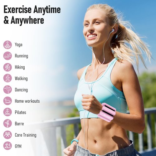 Wrist Ankle Weights for Women, 2LB Adjustable Hand/Arm/Leg Weights Set of 2, Weighted Bangles 2lbs for Strength Training, Yoga Pilates Dance and Home Workouts (Pink)