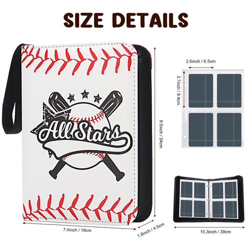 Baseball Card Binder 400 Pockets, HYMENEX Trading Card Binder 4-Pocket Fits 400 Cards with Removable Sleeves for Baseball/Sports/Game Cards
