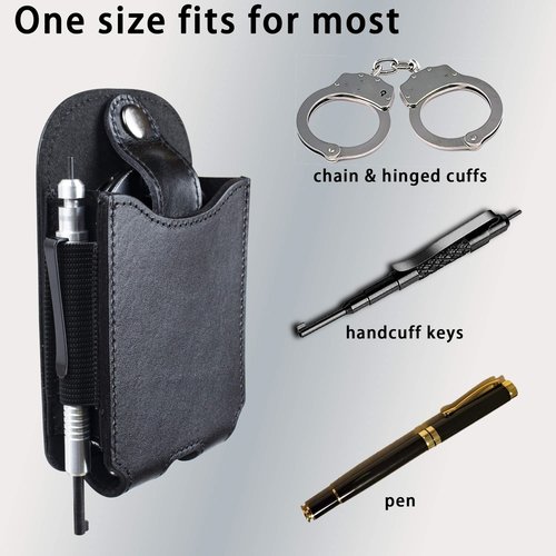 Handcuff Holder,Cuff Holder for Duty Belt, Black Leather Handcuff Pouch Fits for Chain& Hinged Cuff