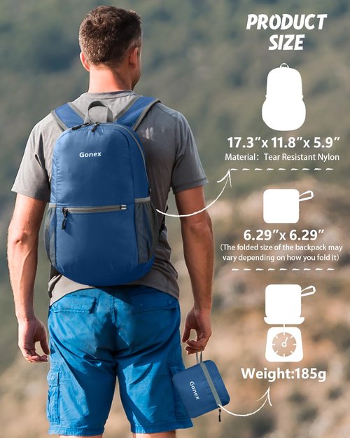 Gonex Ultra Lightweight Packable Backpack Daypack Handy Foldable Camping Outdoor Travel Cycling Backpacking(Dark Blue)
