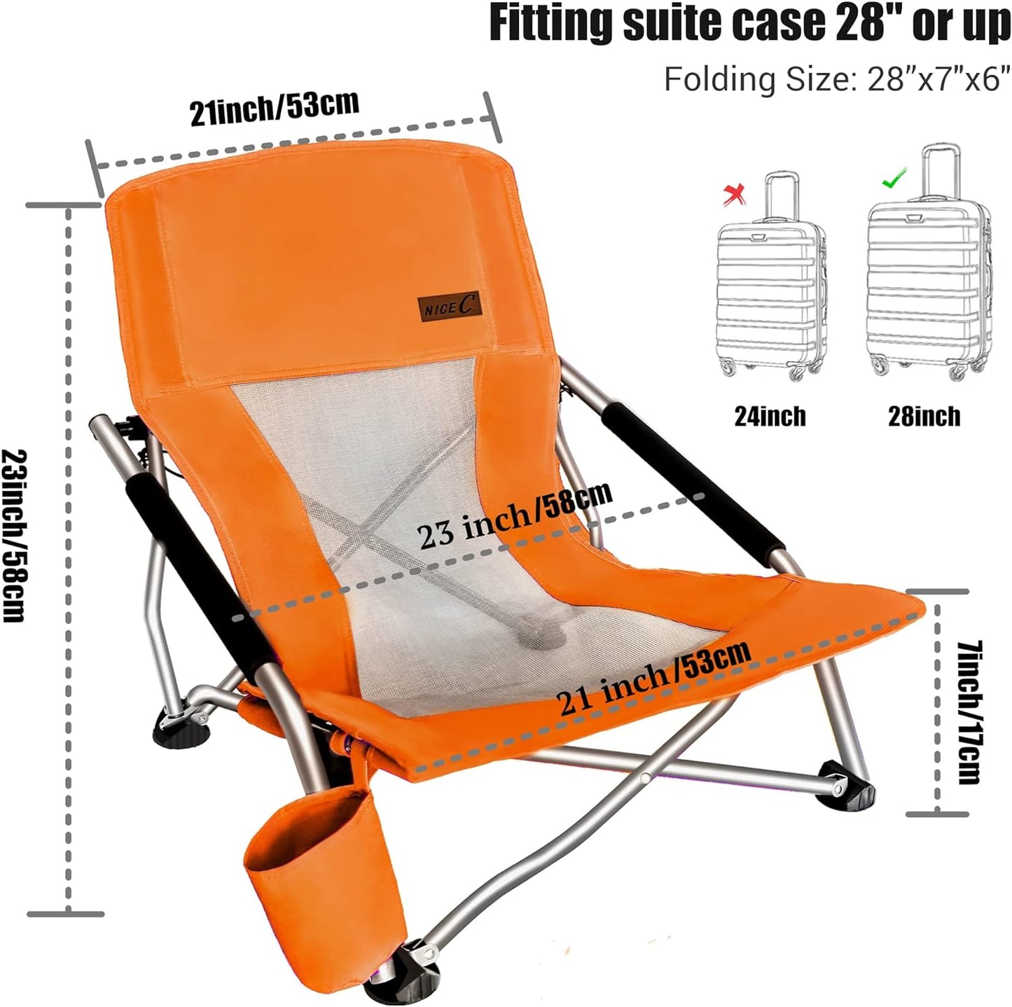 Nice C Adults Low Beach Chair, Sling, Folding, Portable, Concert, Kids, Boat, Sand Chair with Cup Holder & Carry Bag (2 Pack of Blue)