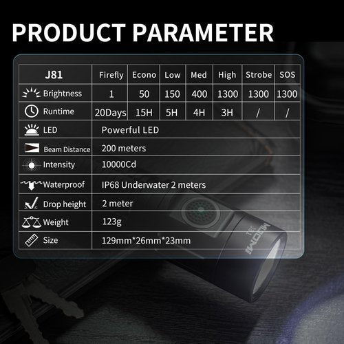 MIJOMI J81G Tactical Rechargeable Flashlight with Holster, 1300 Lumen Super Bright IP68 Waterproof Dual Button Flashlight for Tactical Games Outdoor