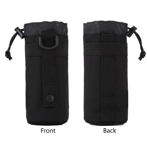 Lake Of Fire 2PCS Molle Nylon Tactical Water Bottle Holder, Drawstring Open Top (Black, Fits 10-40 Ounce Bottle)