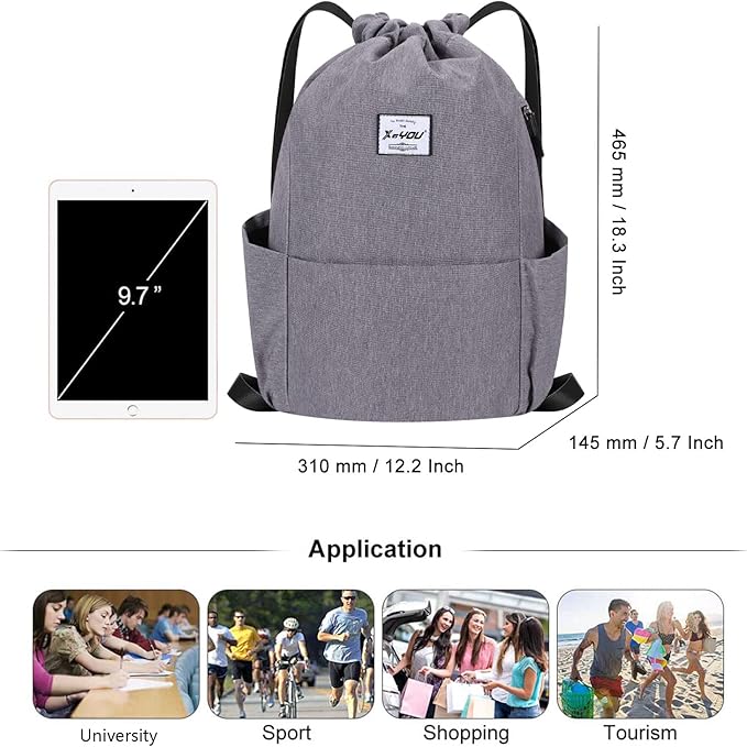 XEYOU Drawstring Sports Backpack Lightweight Gym Yoga Sackpack Shoulder Rucksack Casual Outdoor Daypack for Women and Men