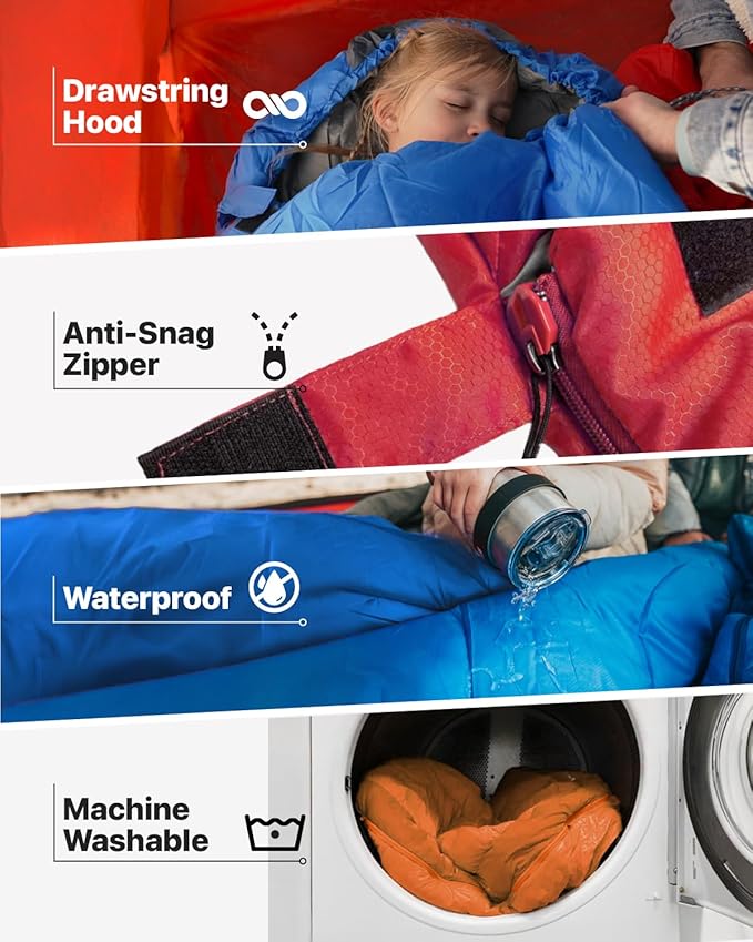 MalloMe Sleeping Bags for Adults Cold Weather & Warm - Backpacking Camping Sleeping Bag for Kids 10-12, Girls, Boys - Lightweight Compact Camping Essentials Gear Accessories Hiking Sleep Must Haves