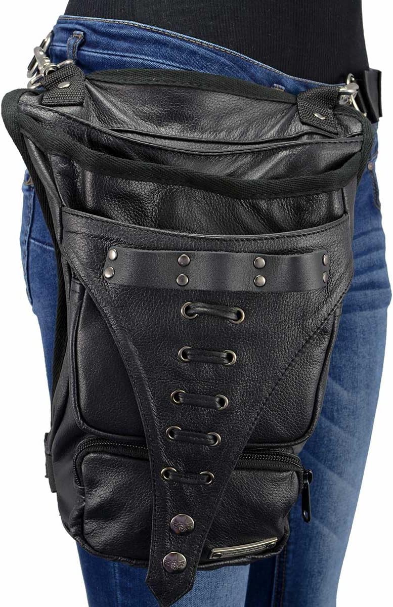 Milwaukee Leather MP8898 Black Leather Conceal and Carry Thigh Bag with Waist Belt