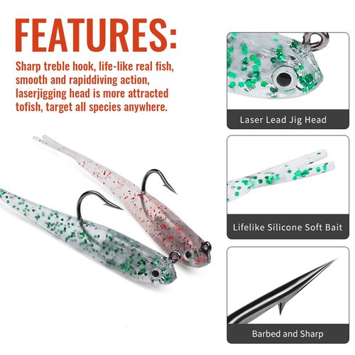 10 Pcs Pre-Rigged Jig Head Soft Fishing Lures kit, Flexible X-Tail Soft Plastic Swimbaits Special Tail Fishing Bait for Bass Trout Fishing for Freshwater Saltwater
