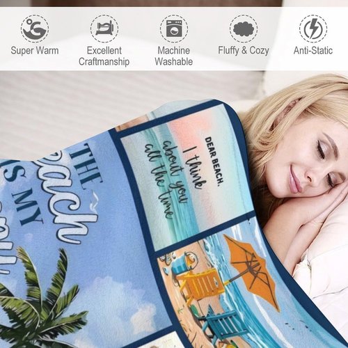 Beach Throw Blanket, Beach Lightweight Soft Blanket, Cozy Flannel Velvet Blankets for Travel Camping Hiking 40"x50"