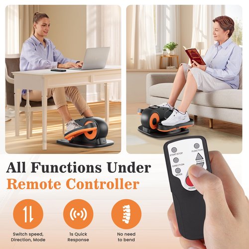 ARTHOOT Under Desk Elliptical Machine, Ellipse Exerciser as Seen on TV for Seniors with Remote Control & 12 Adjustable Speeds, Elliptical Machine for Home (Orange)