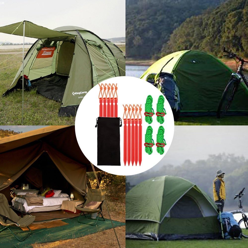 SourceTon 10 Pack Tent Stakes with 4 Reflective Guy Lines - 7075 Aluminum Lightweight Rust-Free Camping Pegs for All Terrains, Includes Adjustable Cord & Carry Pouch (7" Heavy Duty)