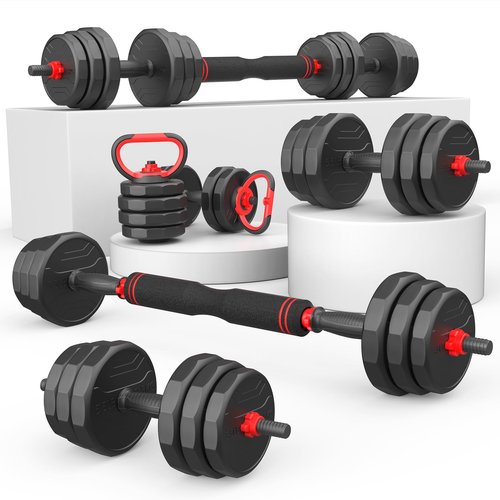 UKEEP Adjustable Dumbbell Set, 55/70/90lbs Free Weight Set with Connector, 3 in1 Dumbbells Set Used as Dumbbell/Barbell/Kettlebell, Fitness Exercises for Home Gym Suitable Men/Women
