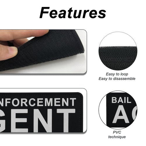 uuKen Bail Enforcement Agent PVC Patch Black and White 8.5"×3" with Hook Fastener Back for Jacket Vest Clothing Uniform Backpack (Black and White)
