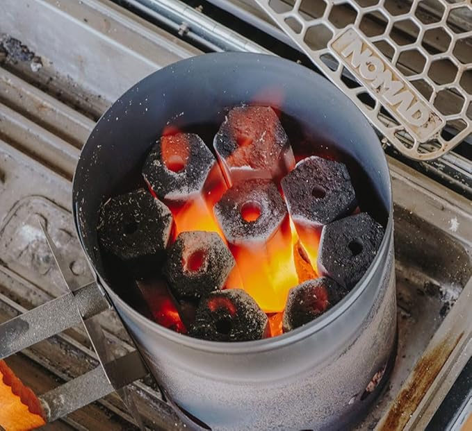 Nomad Fire 100% All-Natural Hardwood Charcoal | 10 LBS | Thai-Style Binchotan | Long Burning (4-6 hrs), High Heat, Low Ash, Low Smoke. Pro Charcoal for Nomad, Kettles, Kamados, Charcoal Smokers