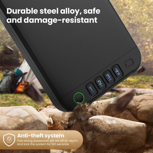Gun Safe, Upgrade APP Control Portable Small Pistol Safe Travel Case, Biometric Gun Safes for Handgun, Fingerprint Quick Access Gun Box with Keys, Keypad and USB-C Port for Home Bedside Nightstand Car