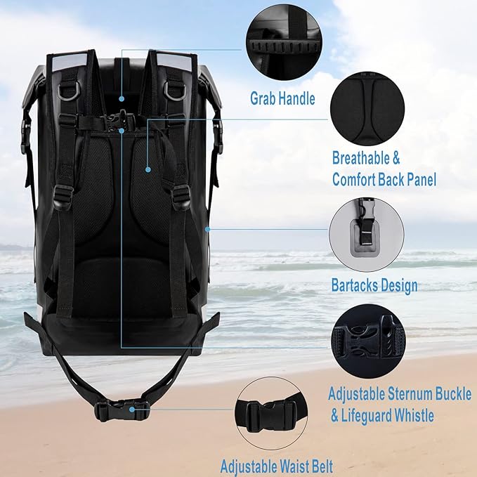 Waterproof Backpack Waterproof Bag Dry Bags 30L Roll Top Closure Travel Bags For Kayaking Camping Boating Hiking Beach (Gray)