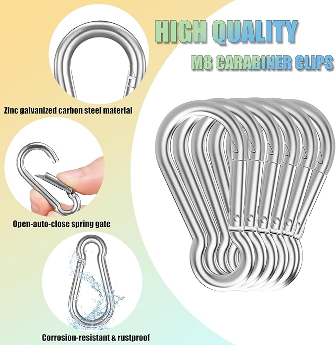 36PCS M8 Spring Snap Hook, 3Inch Heavy Duty Carabiner Clips, 5/16" Galvanized Steel Quick Link Carabiner Hooks for Hammock, Camping, Hiking, Keychain, Water Bottle & Backpack