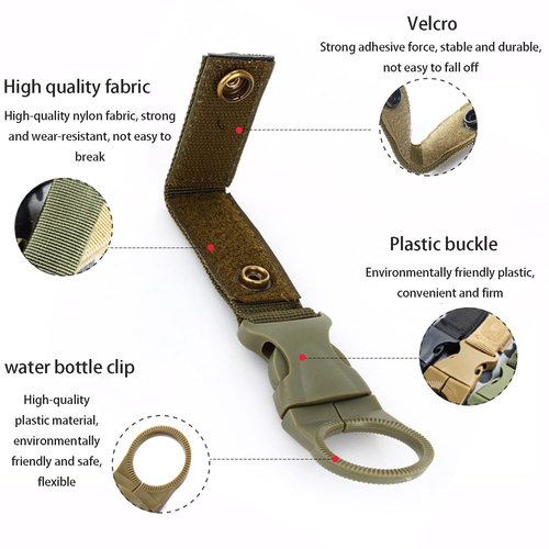 Sewzig 4 PCS Hanging Bottle Buckle Clip Carabiner Portable Mineral Water Bottle Ring Holder Nylon Webbing Strap for Outdoor Backpack Belt Camping Hiking Travel (Army Green)