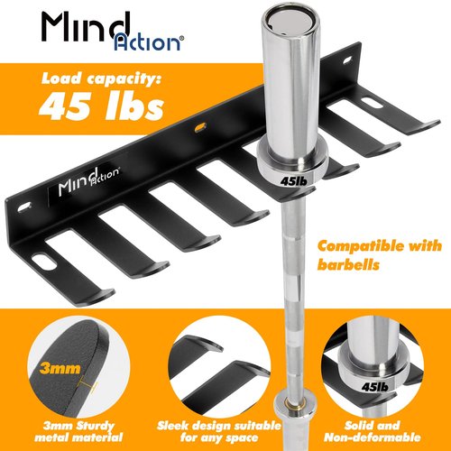 Gym Storage Organizer, Wall Mount Barbell Holder, Multi-Purpose Garage Gym Equipment Wall Rack, Barbell Hanger, Space Saving Gym Attachment Rack for Resistance Bands, Jump Ropes, Lifting Belt