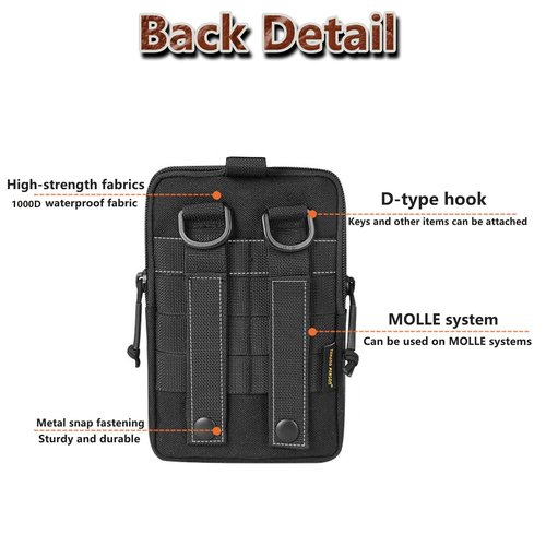 Tactical Molle Phone Pouch EDC Utility Belt Pouch Waist Bag with Phone Belt Clip Holder Holster Carrying Pouch for Smartphone (Black)